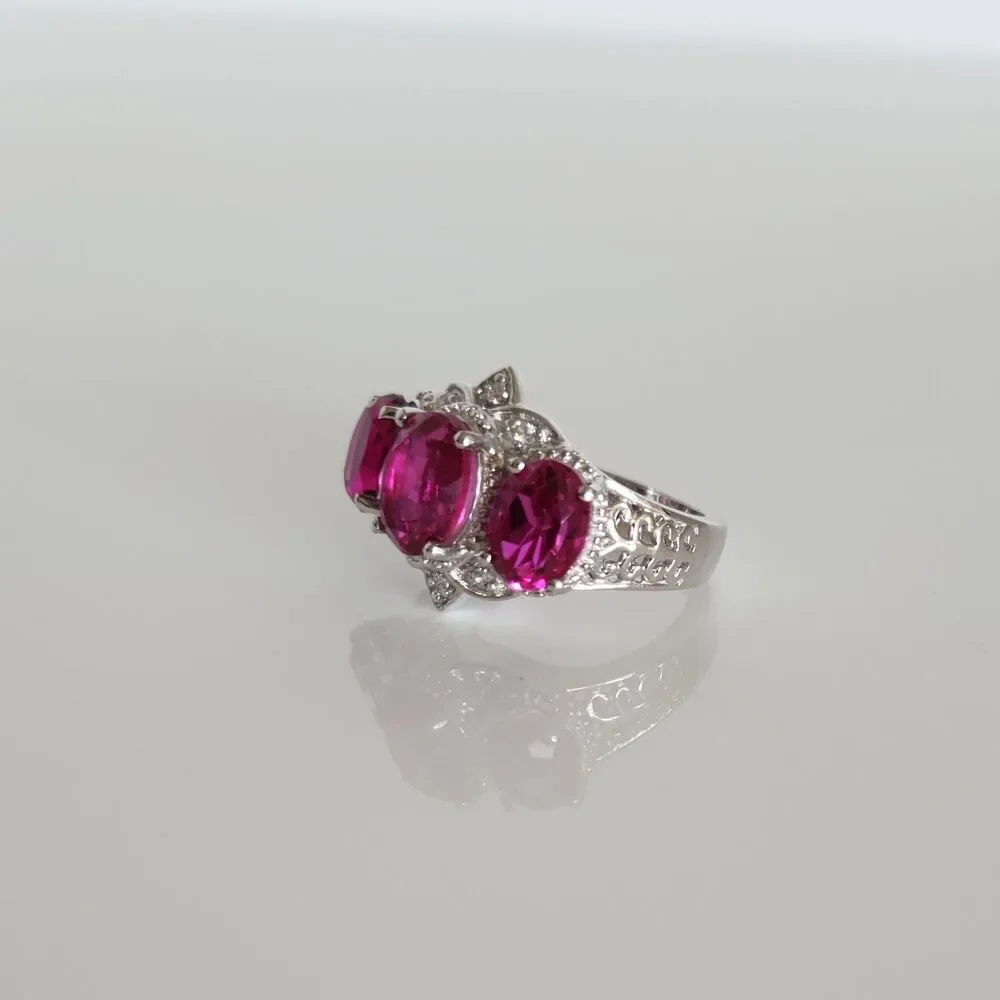 Pink Quartz Triplet Ring with White Zircon Size 6